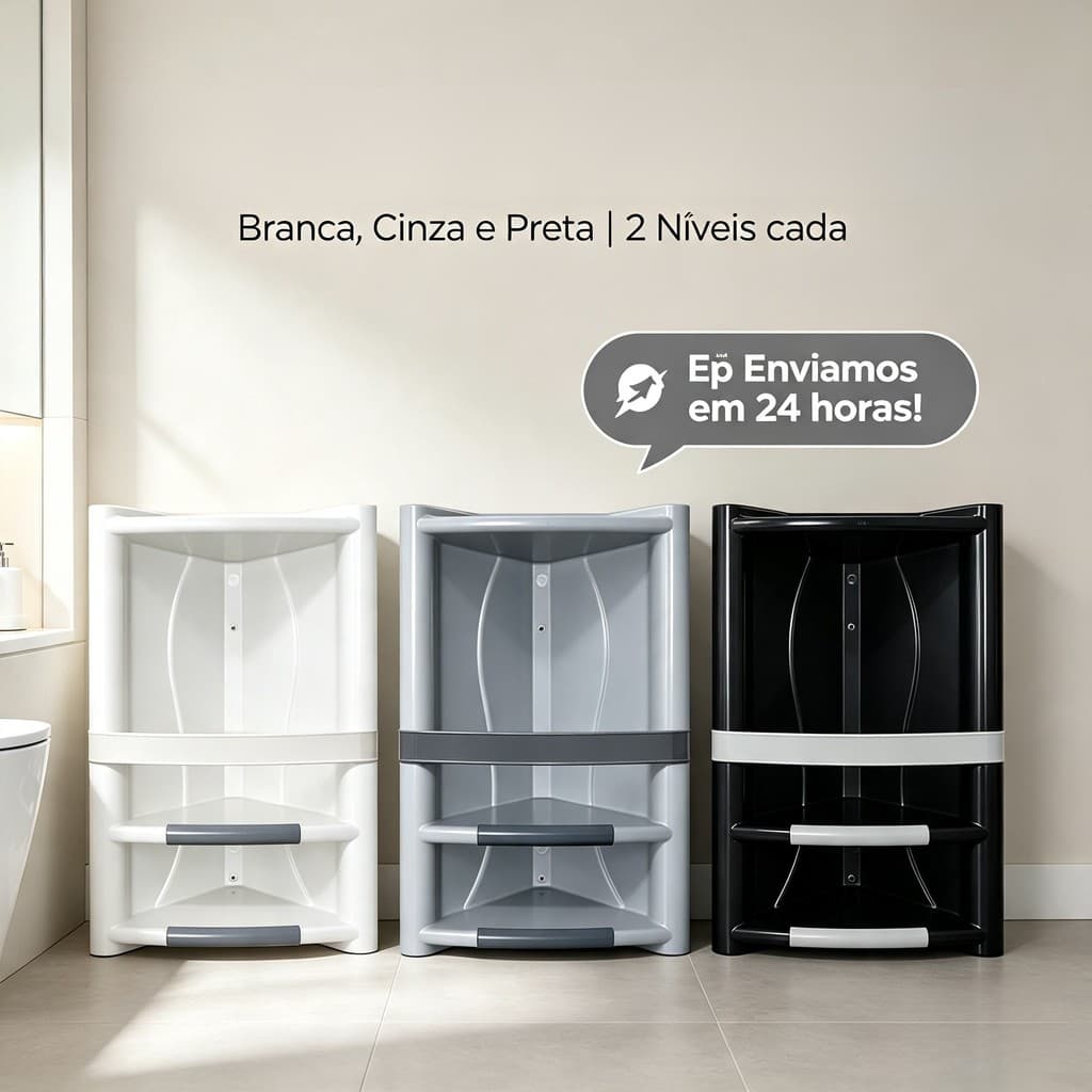 Cantoneira Porta Shampoo P/ Banheiro Cinza,Preta e Branca Suporte Grande Fixação Para Shampoo Sabonete Produtos Banheiro