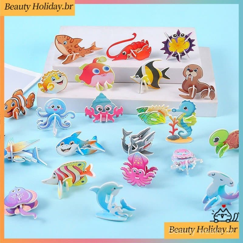【30PCS】Quebra-cabeça tridimensional para crianças Quebra-cabeça de papel fofo pequeno Animal oceano inseto carta veículo