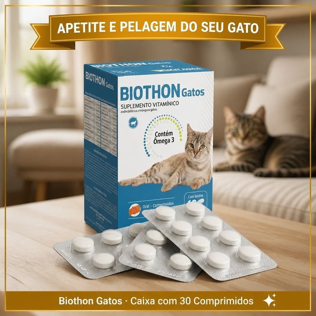 🐱 Biothon Gatos Suplemento Vitamínico Apetite Engorda Imunidade Pelagem Aminoácidos 30 Comprimidos 🐾