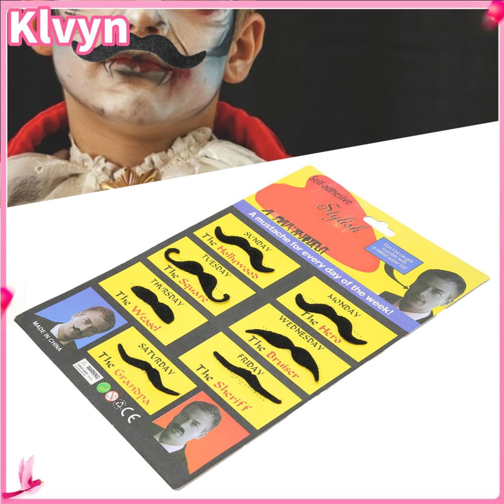 Klvyn-br Conjunto de bigodes falsos com 7 peças de barba autoadesiva, fiapos pretos, acessórios de fantasia macios e