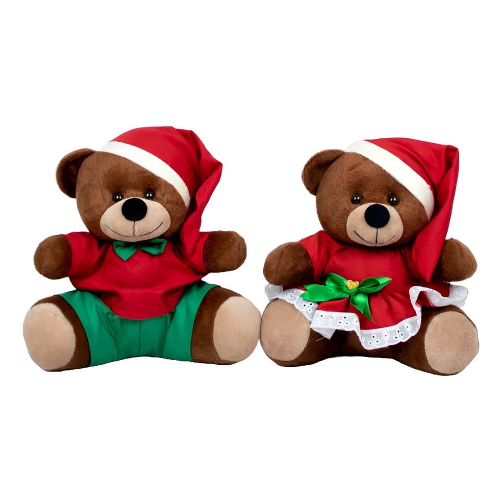 Casal De Ursos Tedde 12 Cm - Pelúcia Marrom Decoração Natal