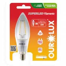 Lâmpada Superled Vela Filamento Clara E14 3W bivolt 6000K - Ourolux