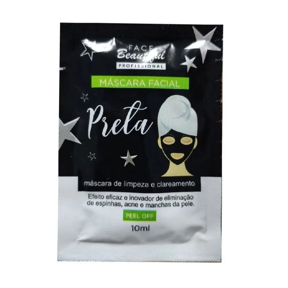 Kit 10 Sachê Máscara Facial Preta 10 ml Limpeza e Clareamento Face Beautiful