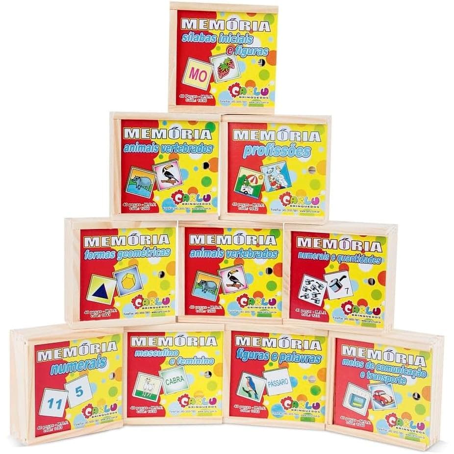 Kit Jogo da Memória com 10 Jogos Diversos em MDF 1124 - Carlu
