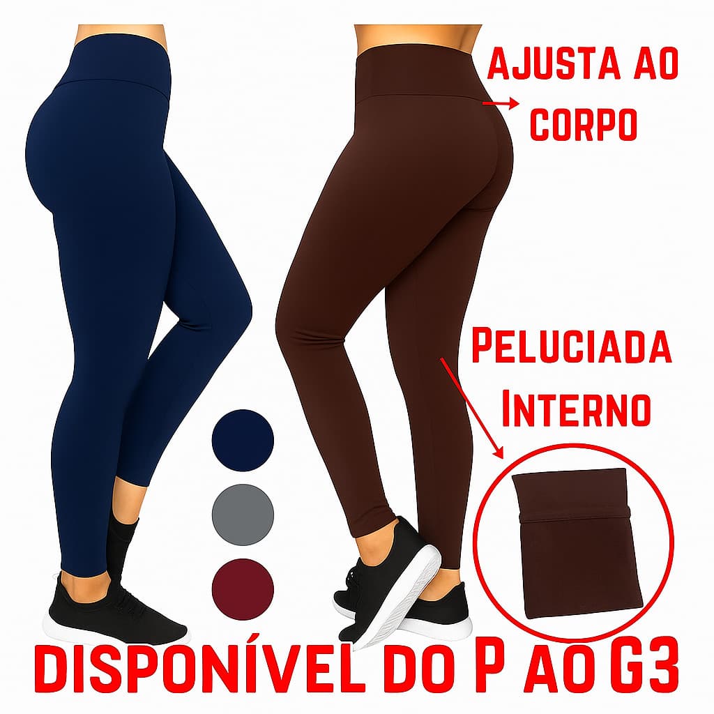 Calça Legging Flanelada Peluciada Cós Alto Não Transparece