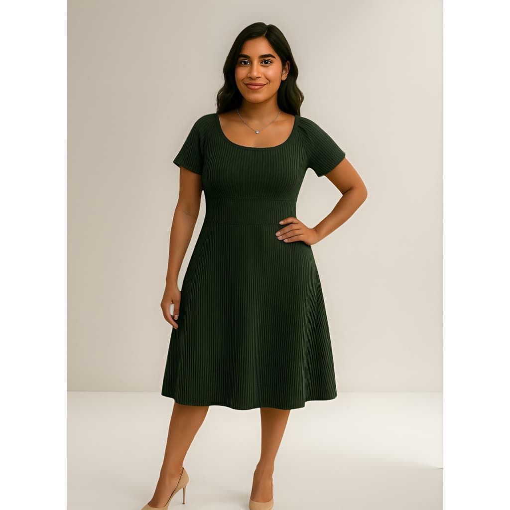 Vestido Midi Verde Feminino Com Manga Borboleta