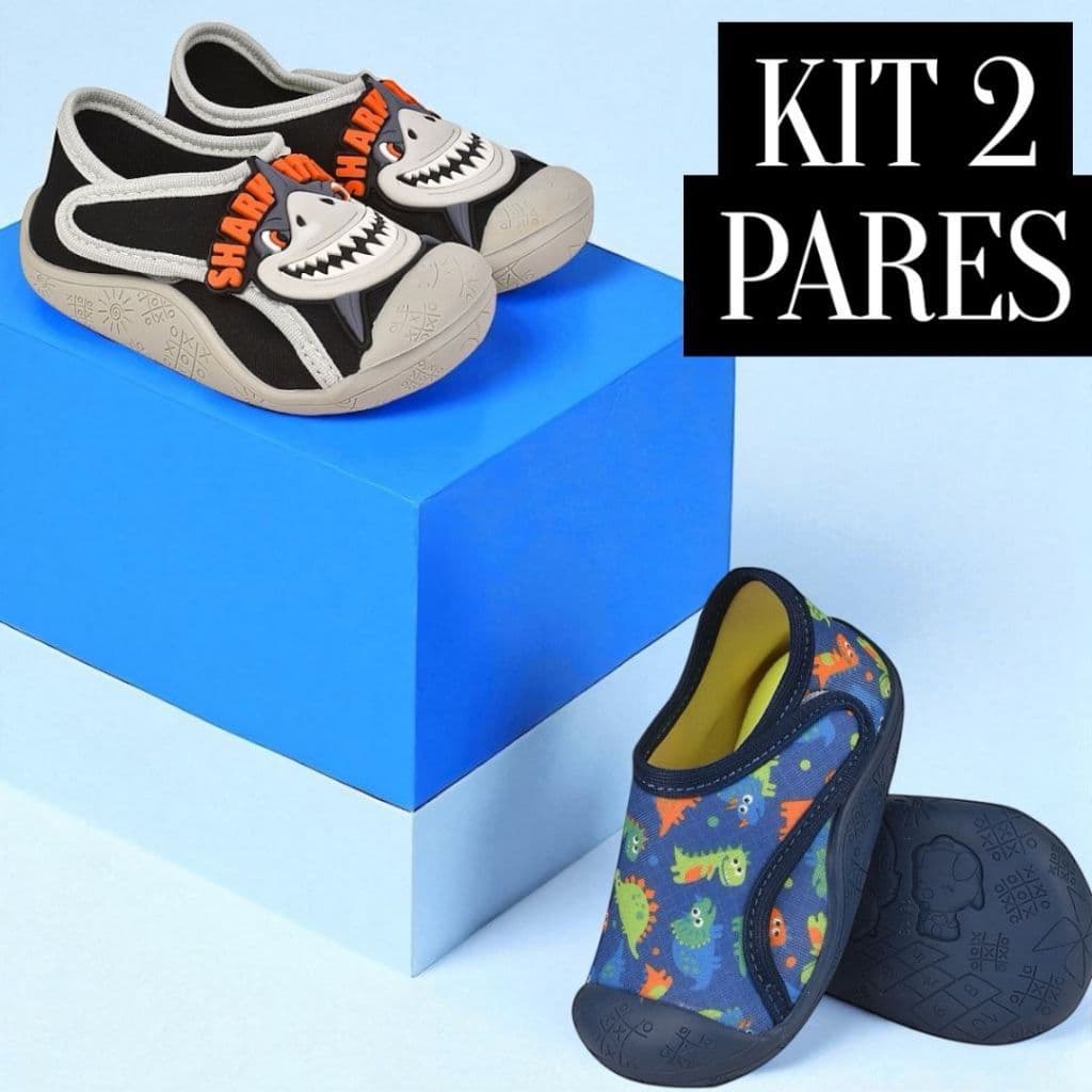 Kit 2 pares Tênis Meia Infantil Masculino Antiderrapante Sem Cadarço Confortável