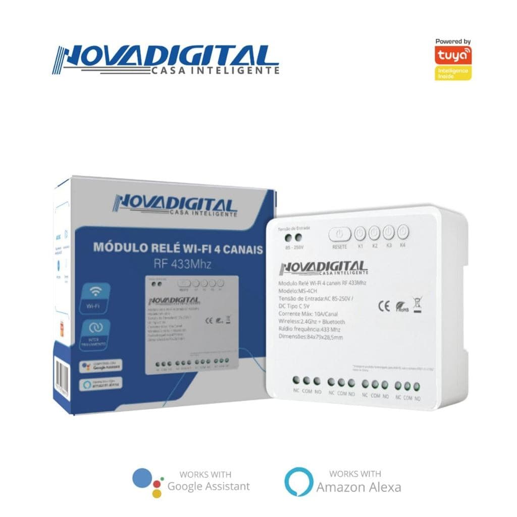 Módulo Mini Relé Wifi 4 Canais Rf433mhz Pulso Contato Seco Nova Digital MS-4CH