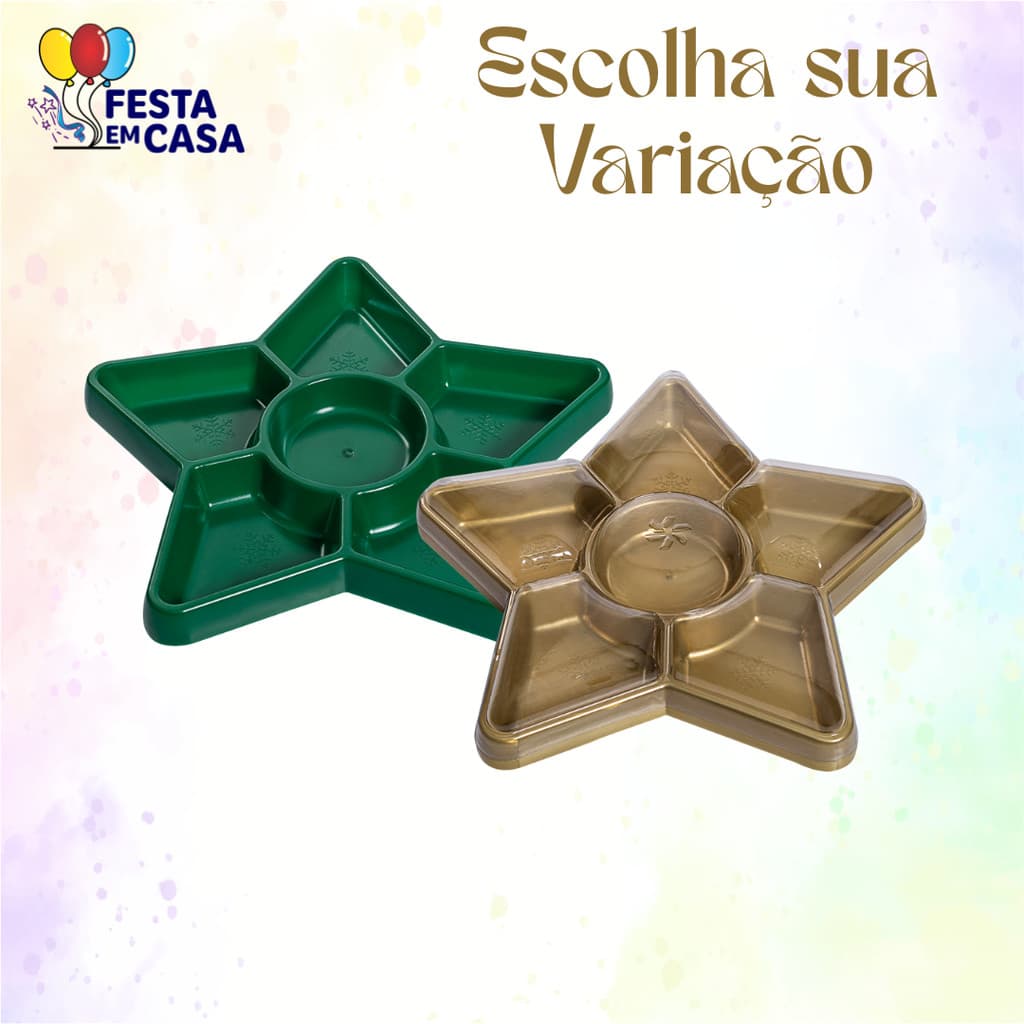 Kit 2 Bandejas Petisqueiras  Tampa de Acetato Natal Estrela 24cm  - Diversas Cores Bandeja Natalina Lançamento