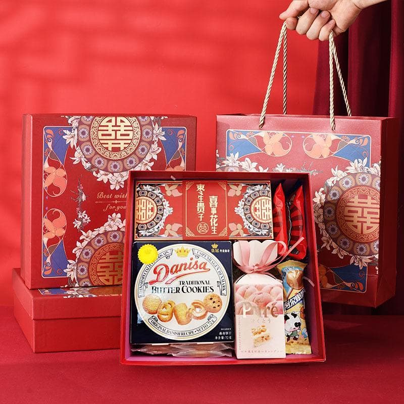 Estilo chinês retorno presente caixa de presente doces de casamento lembrança prático conjunto de presente de casamento