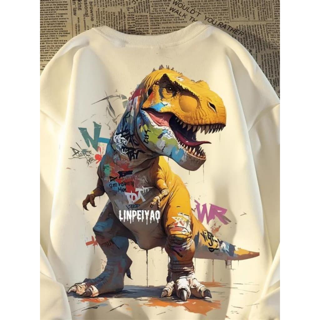 American street Retro dos desenhos animados dinossauro moletom masculino feminino 2024 primavera outono High street Wear