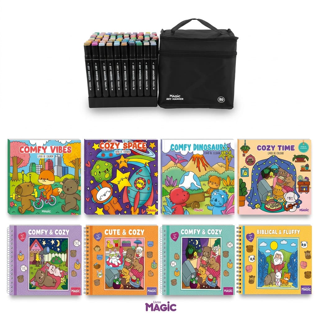 Mega Kit Colorir TikTok 10 Livros + 80 Canetinhas Grátis