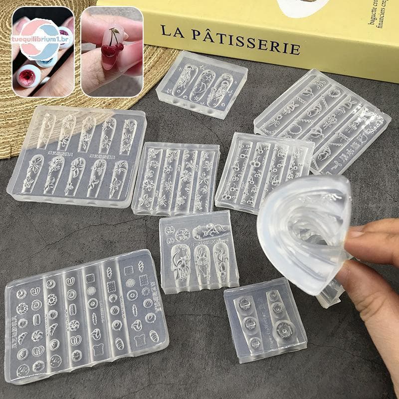 tue Molde De Unha 3D Flor De Gelo Pão Medusa Raposa Globo Ocular Carimbo Stencils UV Gel Polonês Arte Ferramenta De Escu
