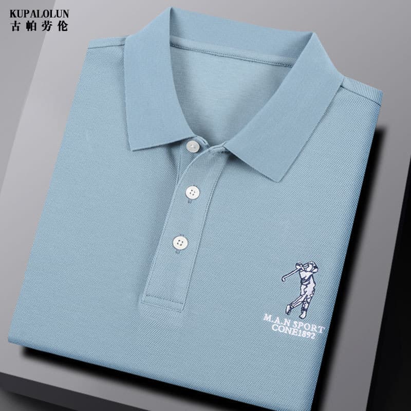 Marca primavera outono puro algodão de manga comprida camiseta masculina lapela cor sólida camiseta High-End interior Ca