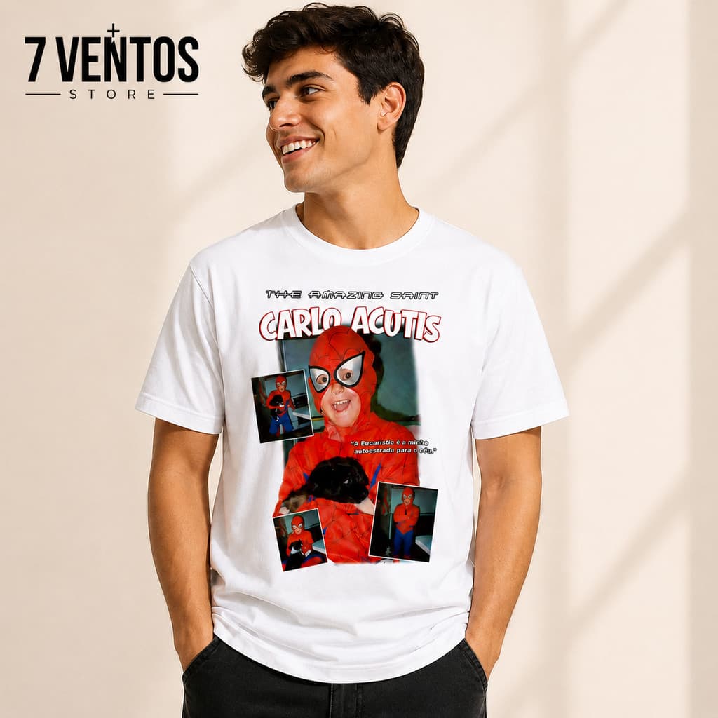 Camiseta Unissex Estampa Religiosa Católica Vintage Branca 100% Algodão