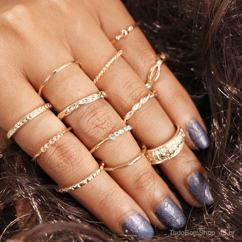 Conjunto de 12 anéis com nós, conjunto de diamantes estilo coreano, anéis vintage, rj071, anéis esculpidos, anéis envolv