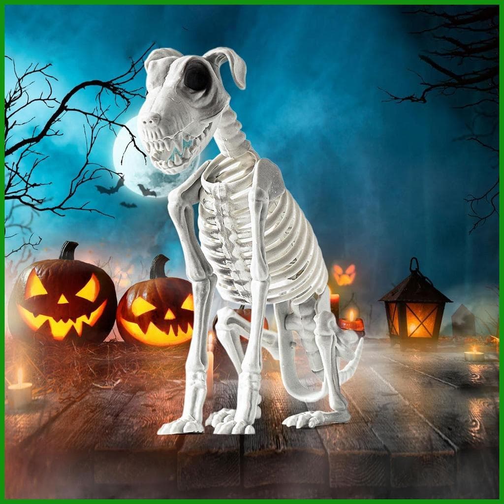 Halloween Cão Esqueleto Articulações Móveis Sentado Filhote De Cachorro Crânio Decoração Posable Para Entrada tongmy