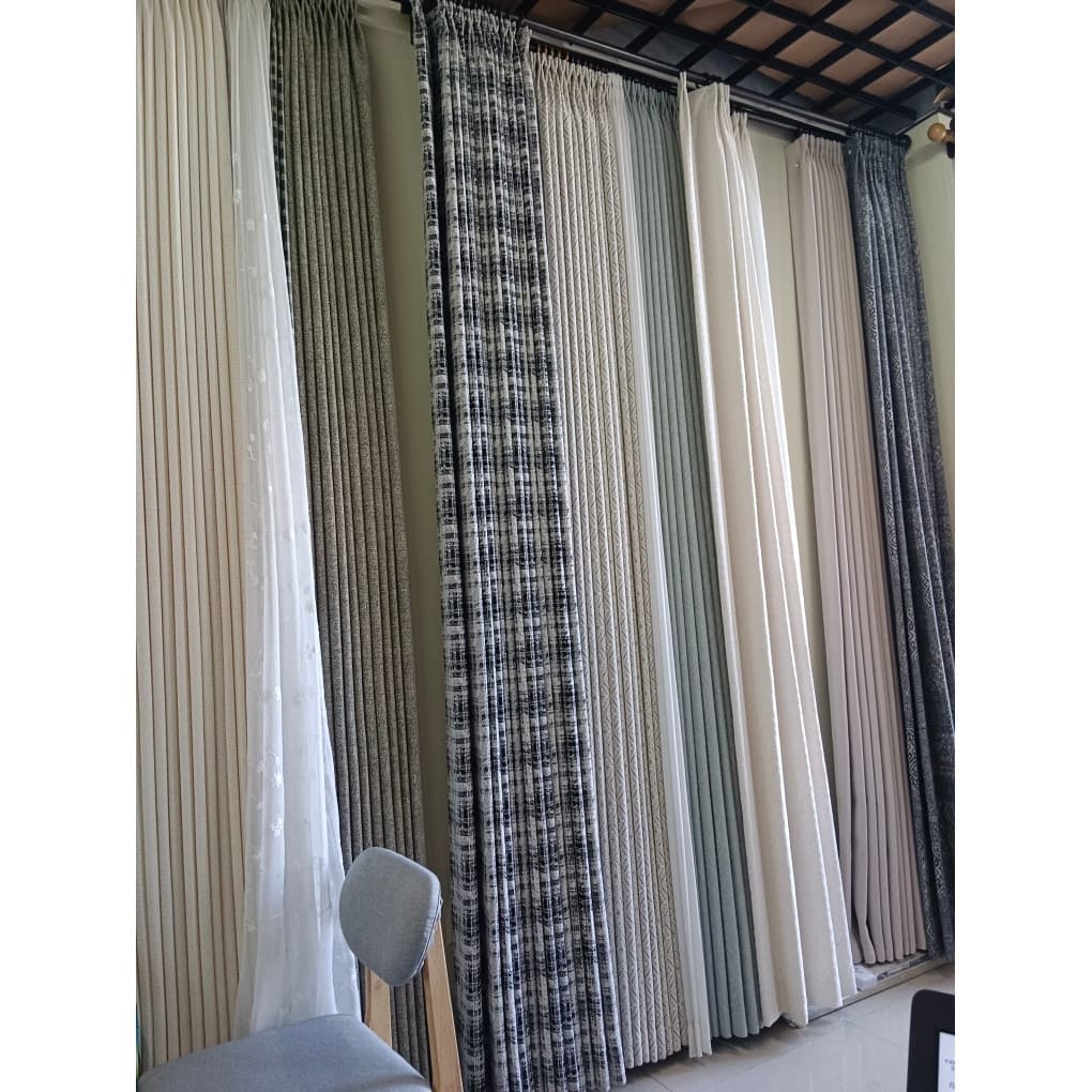 Muquan novo produto cortina Jacquard tingida de fio grosso preto branco xadrez fixo plissado estilista quarto estudo sal