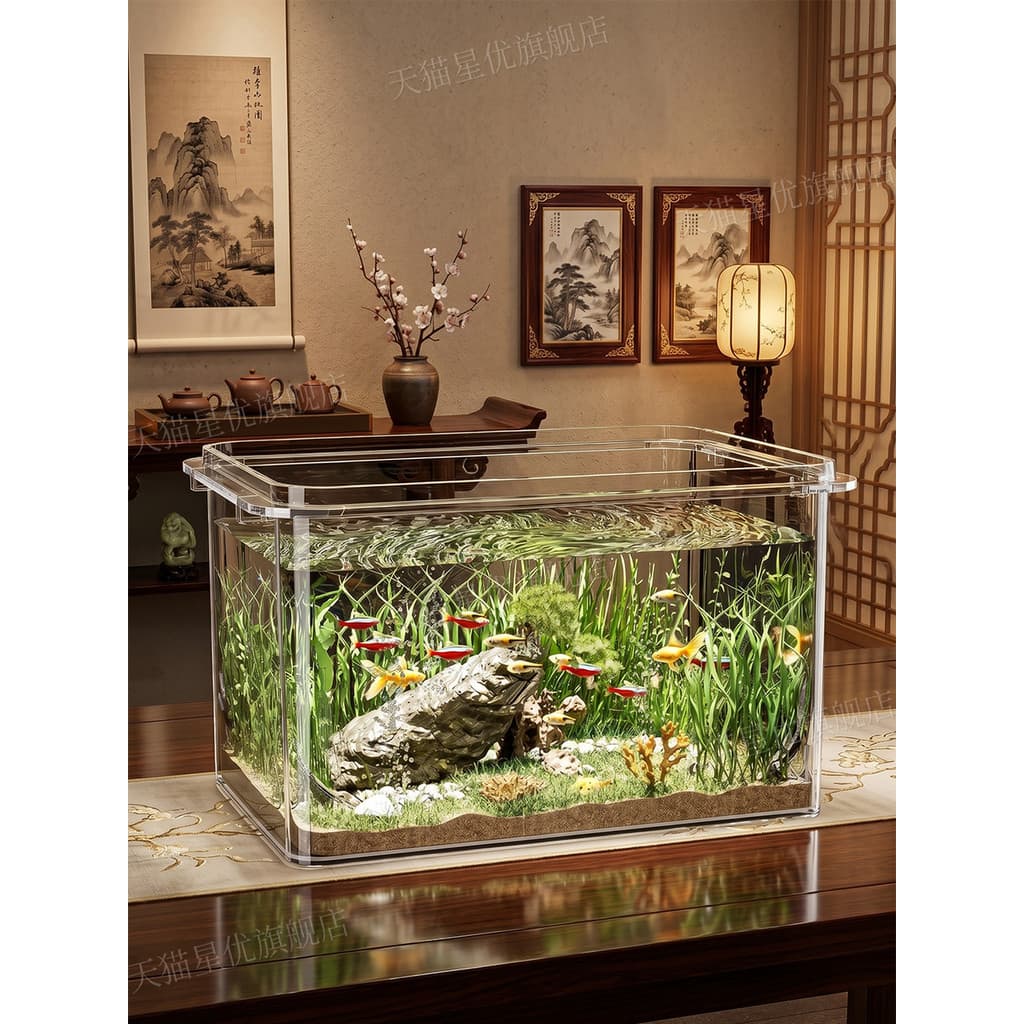 Tanque de peixes sala de estar novo estilo pequeno peixinho tartaruga reprodução doméstica imitação de vidro acrílico pl