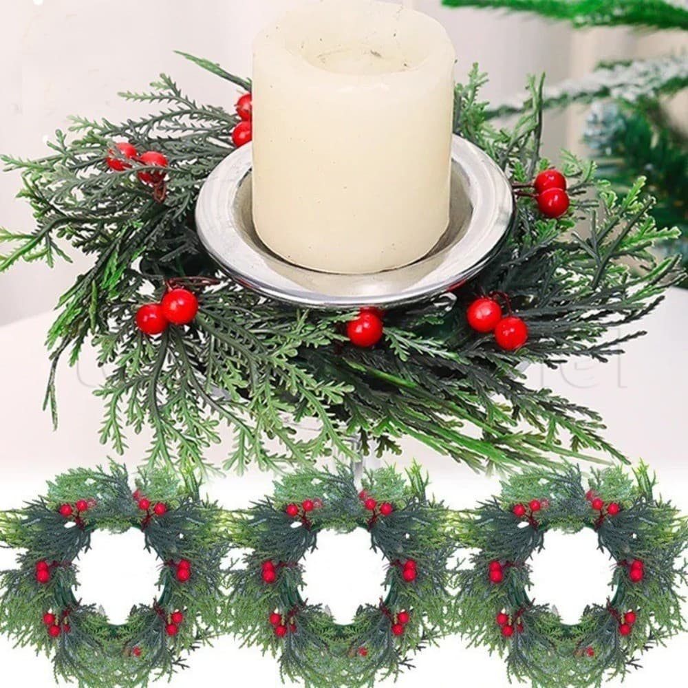 [Brilhante] Decoração De Guirlanda De Castiçal De Natal-Atmosfera Ornamento De Pinha De Cereja Artificial-Arranjo De Mes