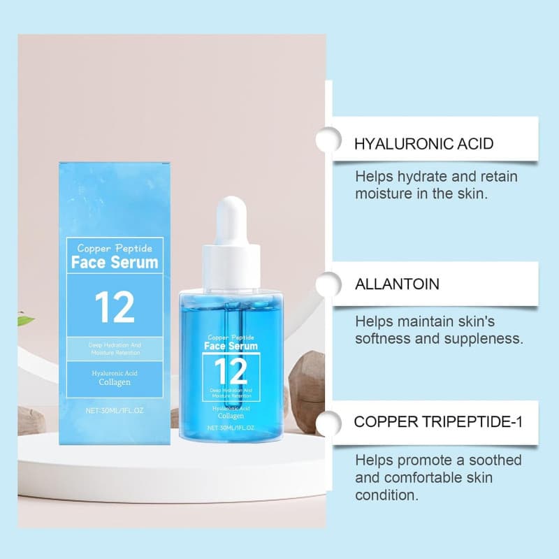 Sérum de Peptídeos de Cobre, Sérum Facial Anti-Envelhecimento para Linhas Finas, Firmador, Elasticidade, Hidratante, Rep