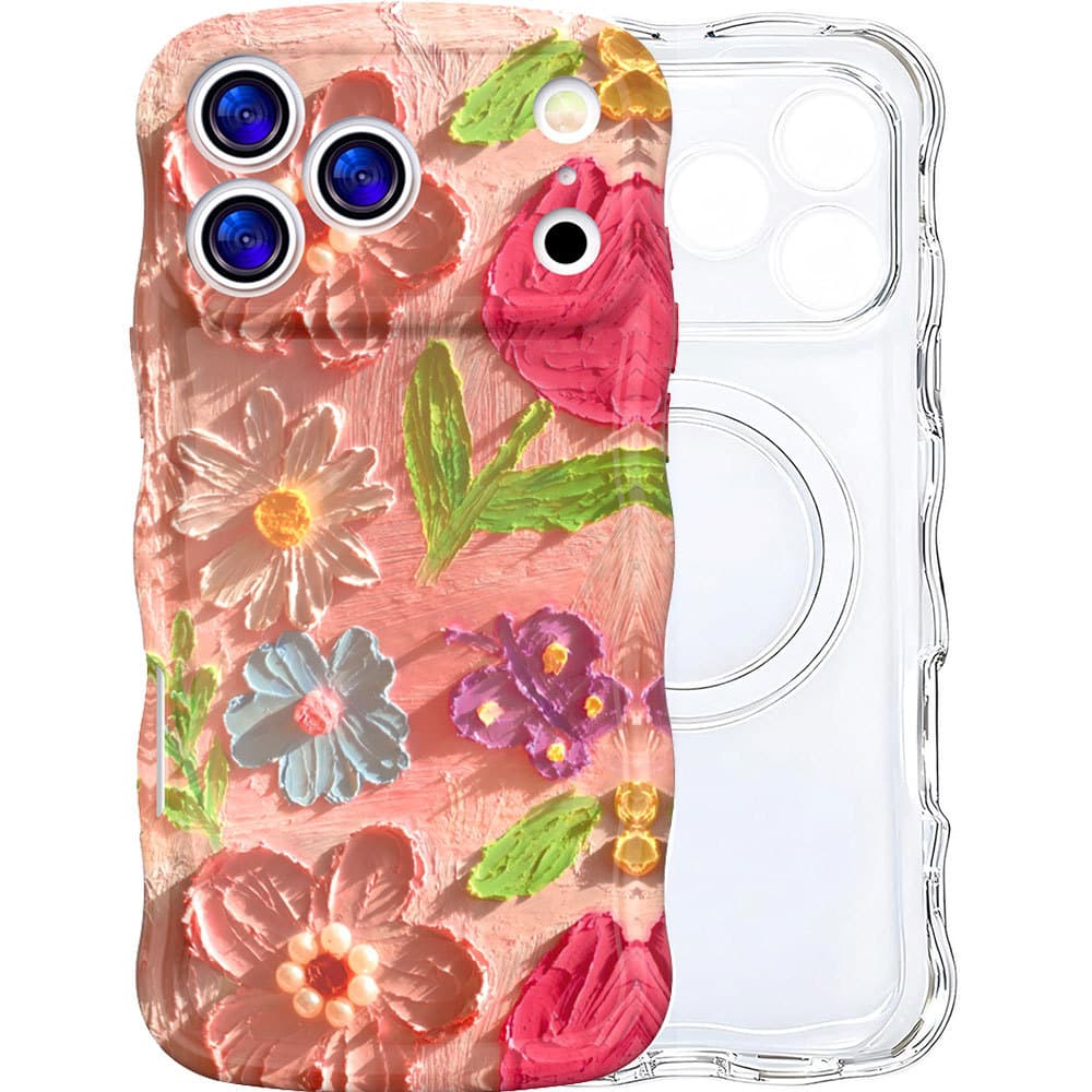 Pintura A Óleo Feminina Magnética Floral Encaracolada Onda Borda Macia TPU Rígido PC Fino Capa Protetora À Prova De Choq