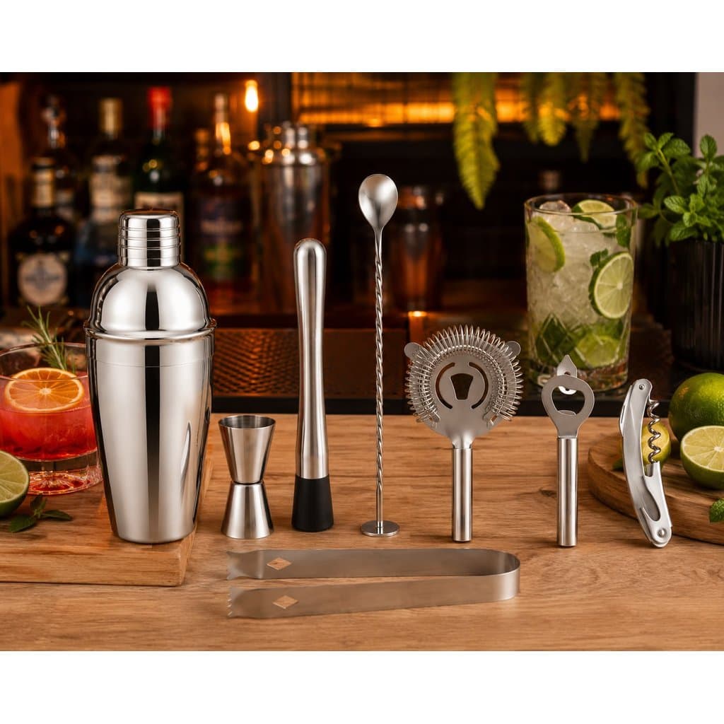 Kit Bartender 8 Peças em Aço Inox com Coqueteleira 550ml 27457 - Vencedor