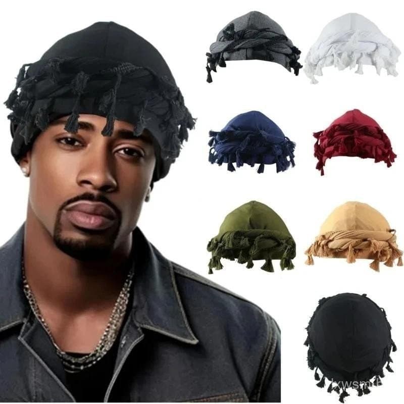 Bandana de Algodão com Franjas Torcidas Estilo Punk Masculino, Turbante, Lenço de Cabeça, Gorro