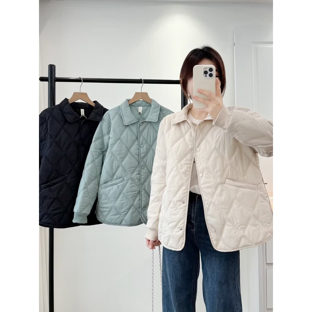 Outono inverno novo estilo All-Match leve losango lapela casaco de algodão 50-100kg Plus Size roupas femininas gordura m
