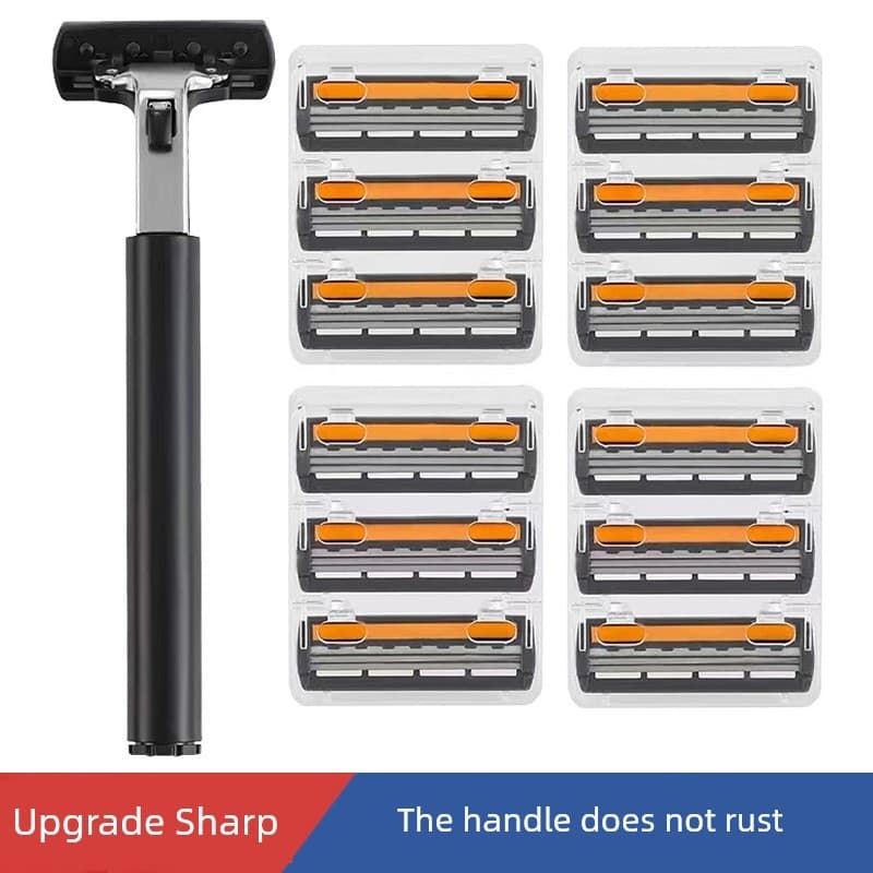 Navalha Manual de três camadas, suporte de lâmina de aço inoxidável, lâmina de três camadas, navalha de barbear antiquad