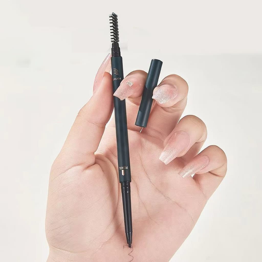 ME5 Lápis de sobrancelha triangular pequeno automático de duas cabeças com pincel de sobrancelha raízes ultrafinas trans