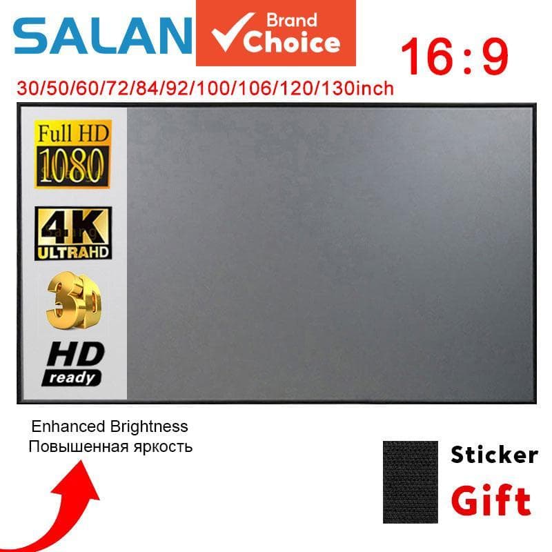 Tela de Projetor Portátil Salange com Borda Preta em Tecido Sintético Reflexivo para YG300 Xgimi DLP Led 16:9