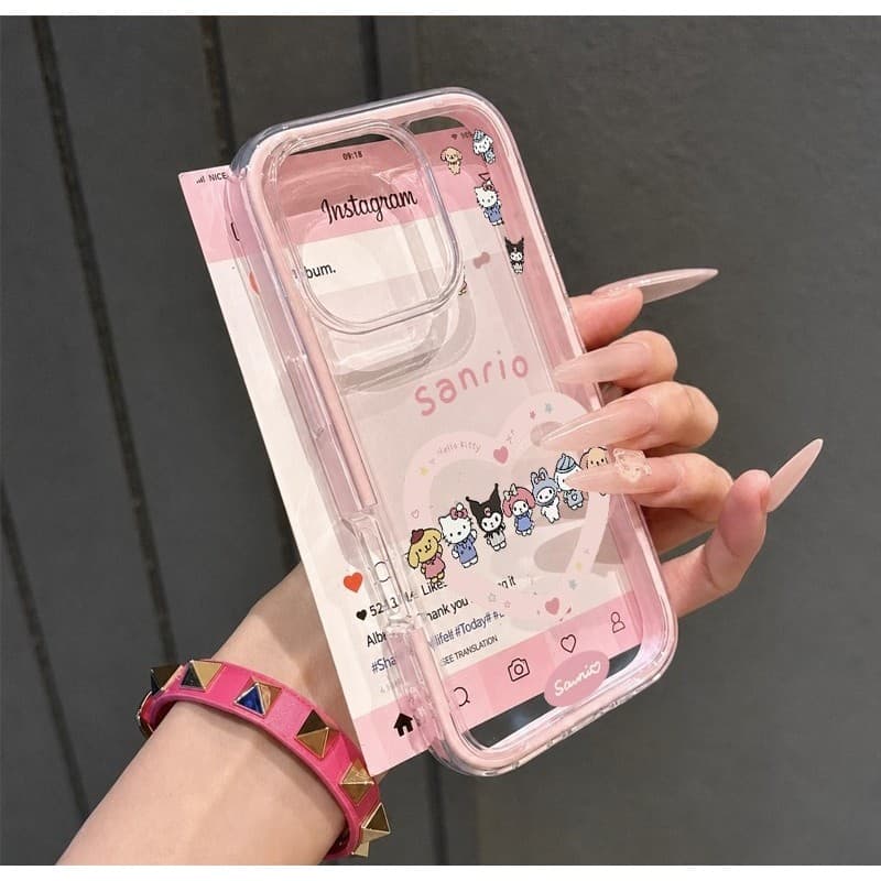 Fofo Transparente Capinha Moldura Colorida para iPhone 17 16 15 14 13 12 11 Pro Max Plus Hello Kitty Disney