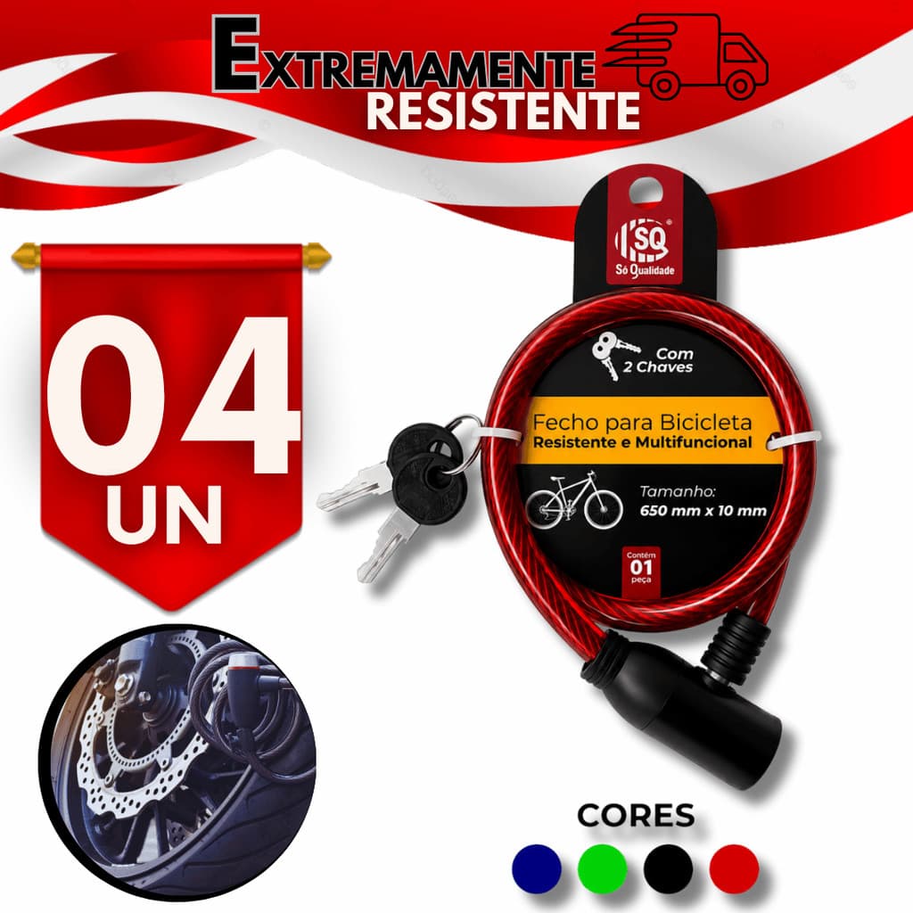 Cadeado Corrente Bicicleta 650x10mm Trava Antifurto com Chave Aço Reforçado Moto Portão Cor Sortida