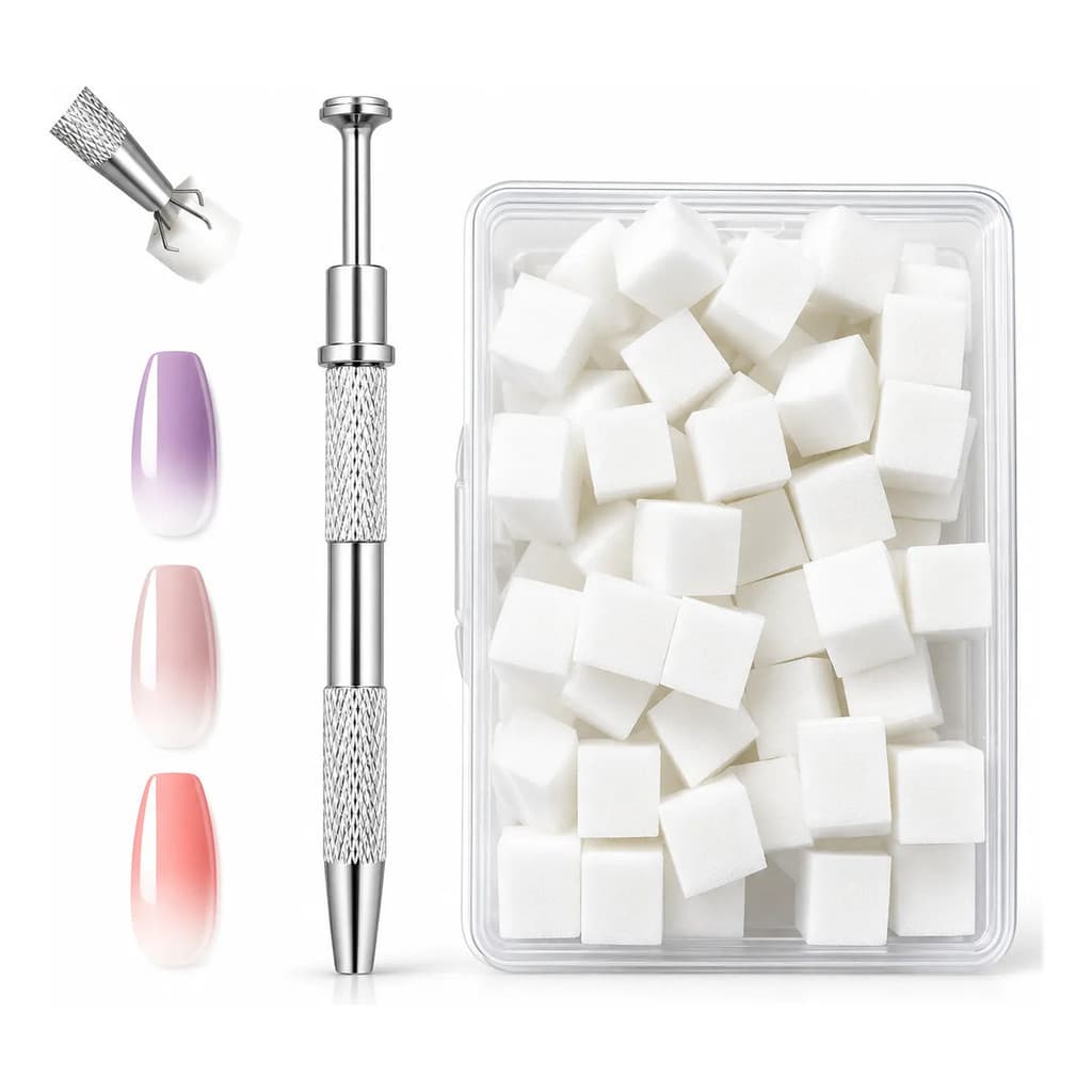 Kit 50 Mini Esponjas Algodão Nail Art Com Caneta Pegadora Degradê Baby Boomer Pingmento Decoração