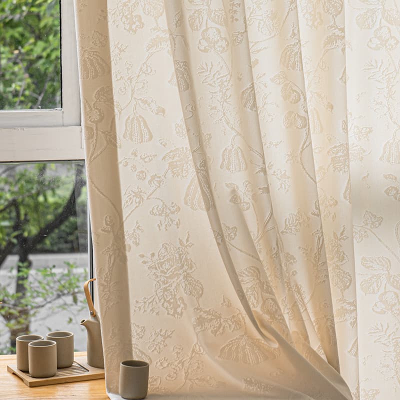 Cortina de gaze Jacquard impermeável translúcida estilo Pastoral amarelo cremoso sala de estar quarto infantil varanda S