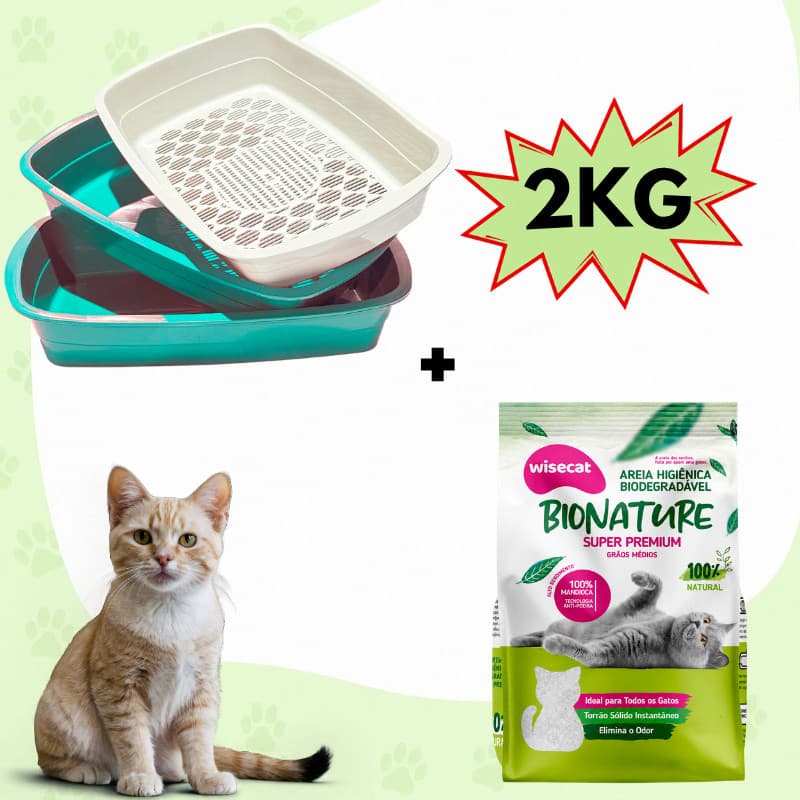 Caixa de Areia Para Gatos + Areia de Gato De Mandioca Natural Biodegradável Wisecat