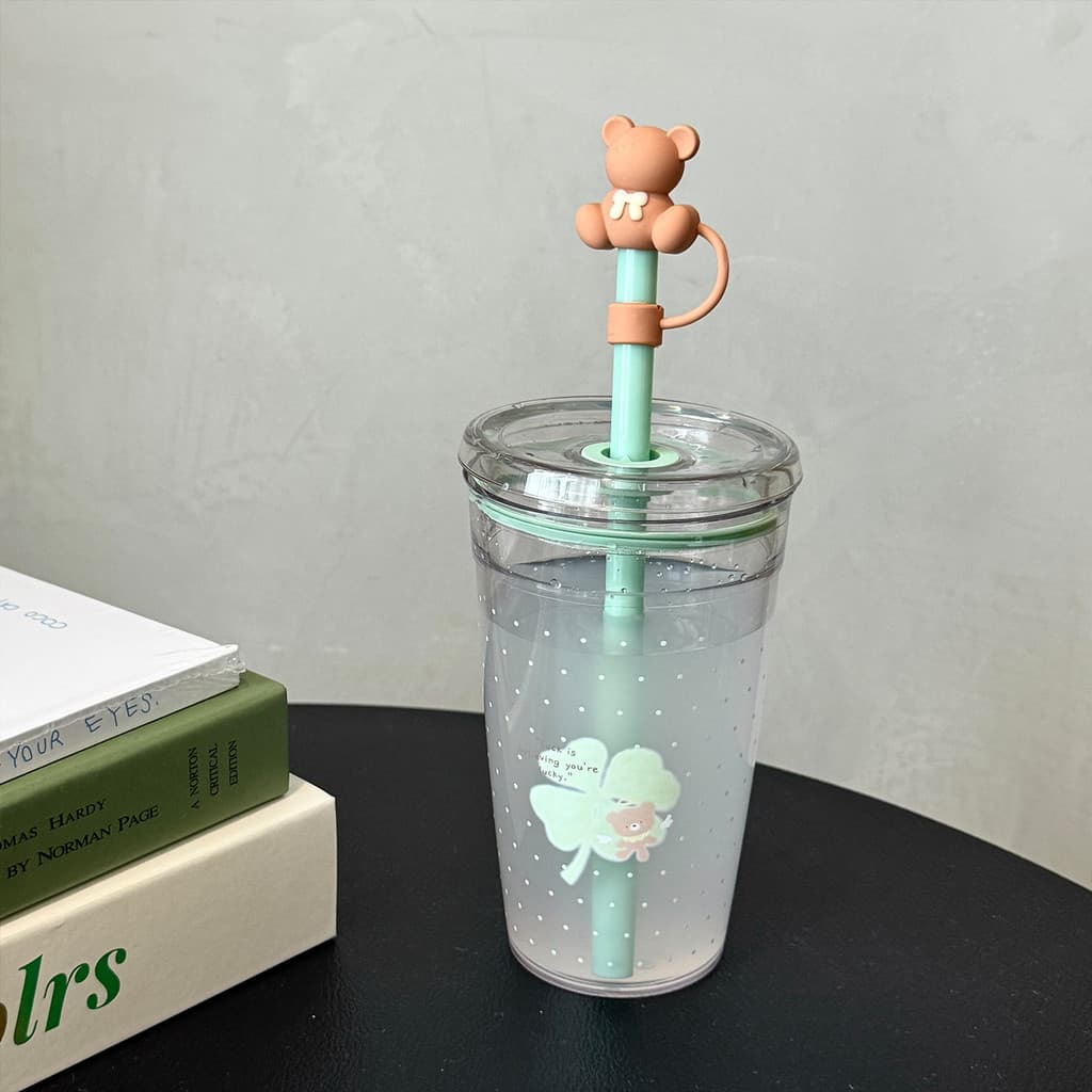 Trevo urso ~ Original verão transparente palha plástico copo de água tritan escritório bonito presente