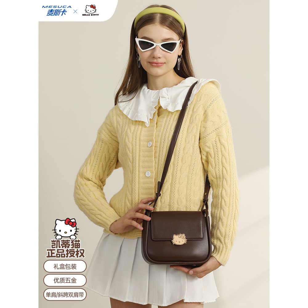 Mesca hellokitty bolsa genuína feminina 2026 novo estilo pequena bolsa quadrada All-Match bolsa mensageiro de um ombro c