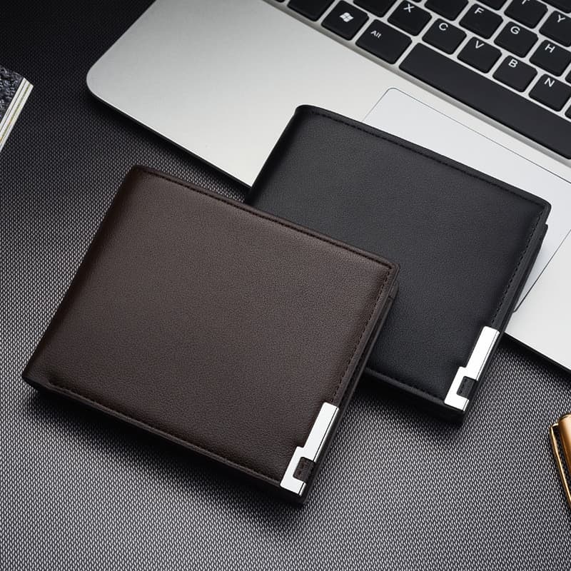 Nova Carteira Masculina Curta para o Dia dos Pais com Borda Metálica, Carteira Horizontal Masculina Estilo Coreano para