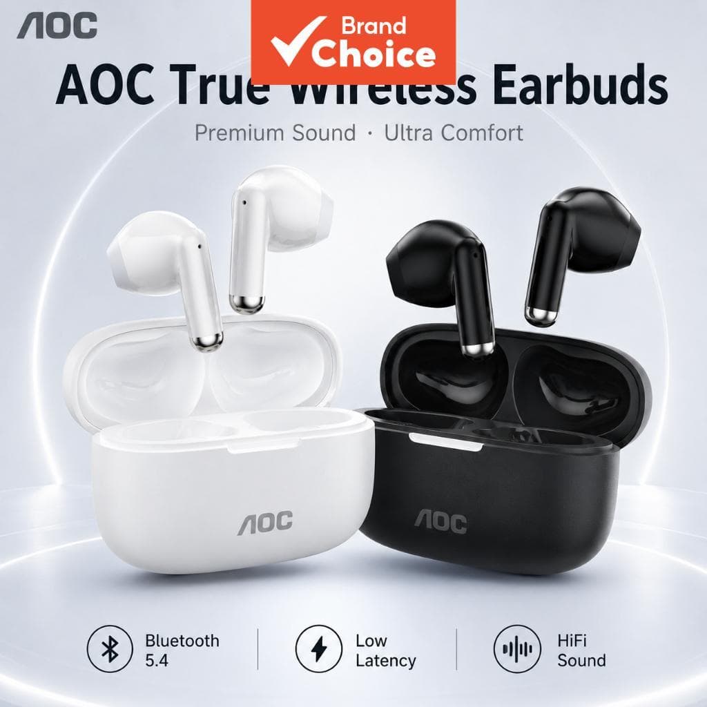 AOC Fones De Ouvido TWS Sem Fio Bluetooth 5.4 3.8g Ultra Leves E Confortáveis Semi-Intra-Auriculares 60ms De Baixa Latên