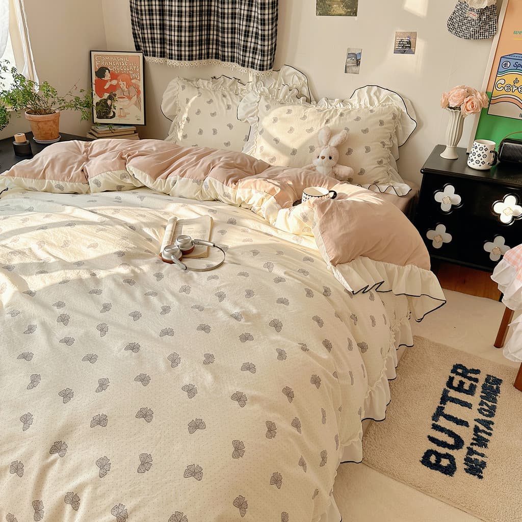 Conjunto de quatro peças de renda francesa estilo princesa, método antigo, algodão lavado, capa de edredom, lençol, dorm