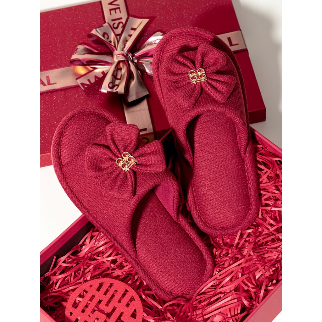 Chinelos de casamento festivo par vermelho High-End sentimento noivo noiva casamento acompanhando casal de casamento chi