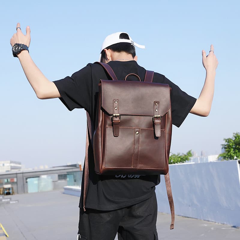 Europeu americano Retro ao ar livre mochila de couro masculino aleta mochila versão coreana estudante universitário saco