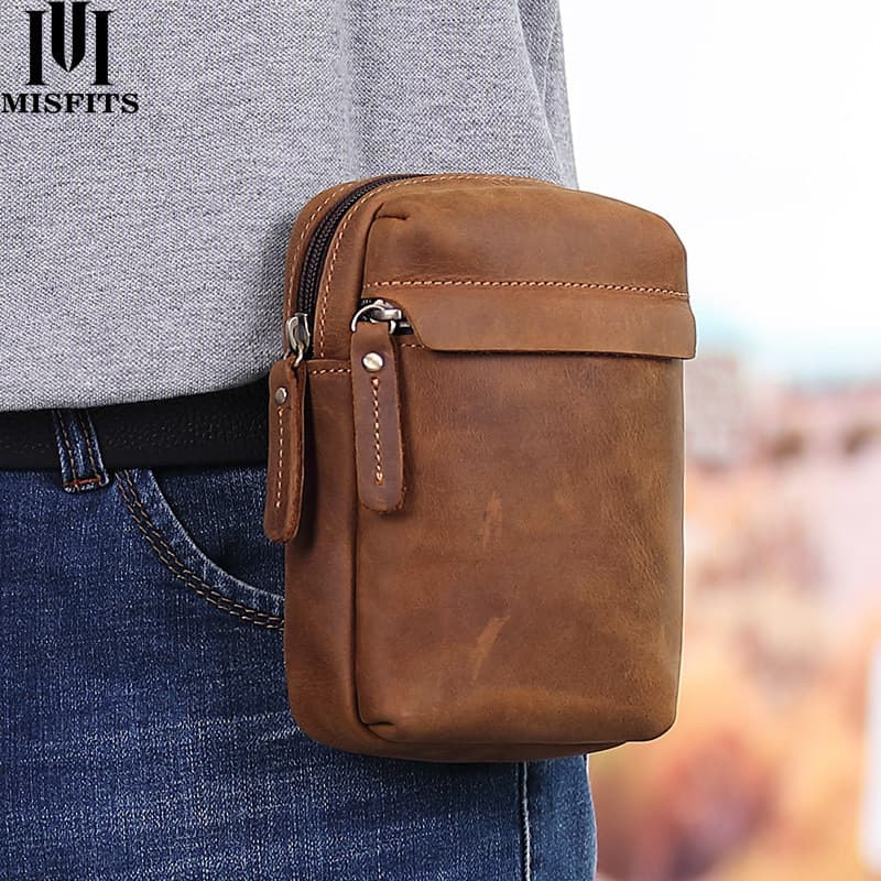 Novo estilo de couro genuíno bolsa de cintura masculina Retro primeira camada de couro Wearable cinto saco do telefone m