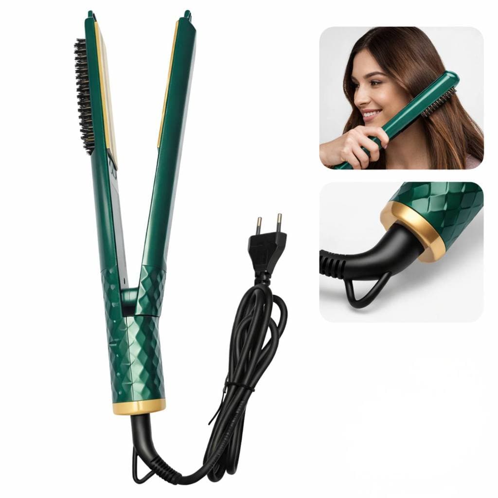 Escova Alisadora de Cabelo 3 em 1 Verde
