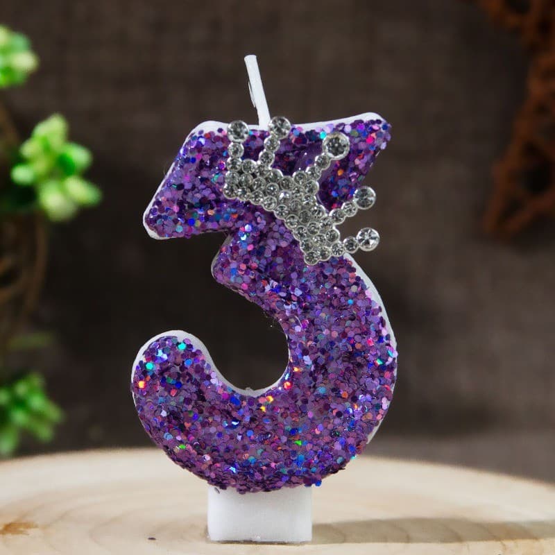 Velas De Aniversário Com Coroa De Glitter Roxo Número 0 A 9 Decoração De Bolo De Princesa Decorações De Festa