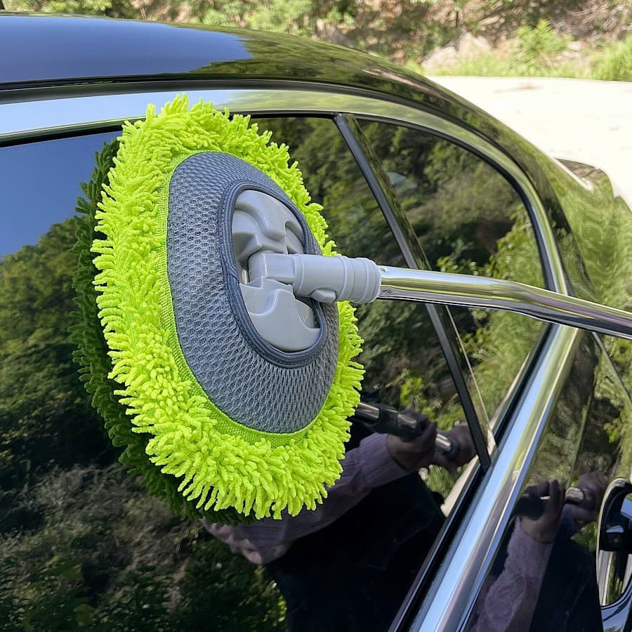 Haste curva telescópica para lavagem de carro, escova para carro, rotação de 360 graus, cabelo macio, ferramenta de cabo
