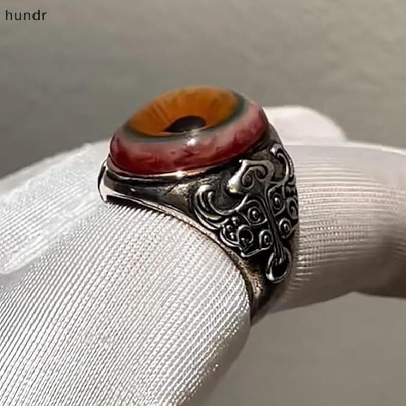 [hundr] Anel De Olho Da Cortina Design De Globo Ocular Realista Anéis De Lore Escuro Do Véu Festa Homens Joias Anime Crâ