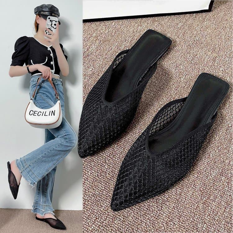 2025 verão novo estilo influenciador apontou Toe sandálias planas ins preguiçoso meia chinelos estilo fada Baotou Mules